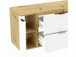 Mueble bajo lavabo con encimera de 120 cm, 2 cajones y 2 puertas, roble Artisan / Orio
