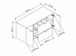 Mueble bajo lavabo con encimera de 120 cm, 2 cajones y 2 puertas, roble Artisan / Orio