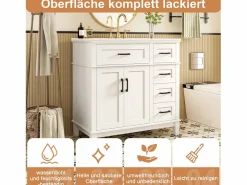 Outlet Merax Mueble bajo lavabo de cerámica individual - 90 x 46 x 87 cm - con 4 cajones + 2 puertas - Cerámica + MDF - Blanco