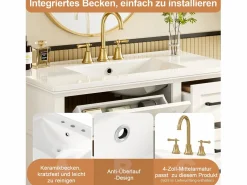 Outlet Merax Mueble bajo lavabo de cerámica individual - 90 x 46 x 87 cm - con 4 cajones + 2 puertas - Cerámica + MDF - Blanco