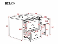Sale Merax Mueble bajo lavabo suspendido de un seno cerámico - 76 x 46 x 51 cm - acabado lacado - con LEDs + 2 cajones + puerta - cerámica + MDF - Blanco