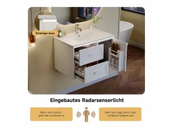 Sale Merax Mueble bajo lavabo suspendido de un seno cerámico - 76 x 46 x 51 cm - acabado lacado - con LEDs + 2 cajones + puerta - cerámica + MDF - Blanco
