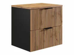 Vente-unique Mueble bajo lavabo suspendido estriado natural claro y negro con encimera, 60 cm, MADELA