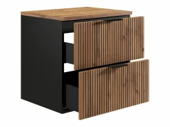 Vente-unique Mueble bajo lavabo suspendido estriado natural claro y negro con encimera, 60 cm, MADELA