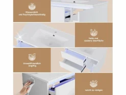 New Mueble bajo lavabo suspendido de un seno cerámico - 91 x 46,5 x 50,5 cm - acabado lacado - con LEDs + 2 cajones + puerta - cerámica + MDF - Mueble De Baño Simple