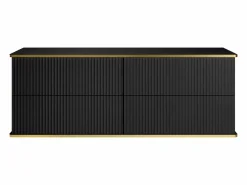 Online Vente-unique Mueble bajo lavabo suspendido estriado con ribete dorado - - 150 cm - KELIZA Negro