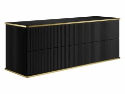 Online Vente-unique Mueble bajo lavabo suspendido estriado con ribete dorado - - 150 cm - KELIZA Negro