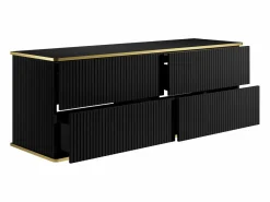 Online Vente-unique Mueble bajo lavabo suspendido estriado con ribete dorado - - 150 cm - KELIZA Negro