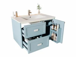 Sale Merax Mueble bajo lavabo suspendido de un seno cerámico - 76 x 46 x 51 cm - acabado lacado - con LEDs + 2 cajones + puerta - cerámica + MDF - Azul