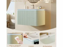 Merax Mueble bajo lavabo suspendido de cerámica de un seno - 80,5 x 47 x 51 cm - acabado lacado - con LEDs + 3 cajones - cerámica + MDF -
