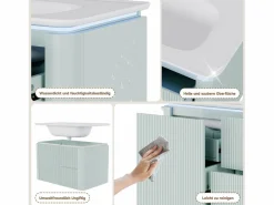 Merax Mueble bajo lavabo suspendido de cerámica de un seno - 80,5 x 47 x 51 cm - acabado lacado - con LEDs + 3 cajones - cerámica + MDF -