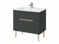 New Mueble baño c/espejo y lavabo cerámico Lotto antracita y roble 80x45x80 cm Mueble De Baño Simple