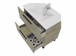 Best Mueble Baño Nubis Roble Alaska 3 Cajones y Espejo 80x86x45 cm Marru00f3n