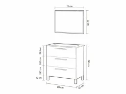 Best Mueble Baño Nubis Roble Alaska 3 Cajones y Espejo 80x86x45 cm Marru00f3n