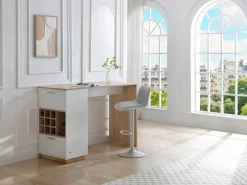 Vente-unique Mueble bar con almacenaje - Blanco y natural - ANOSKI