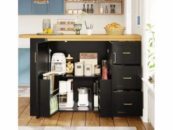 Merax Mueble bar de cocina extensible con ruedas - 135-228 x 39 x 104 cm - con 2 puertas + 3 cajones - MDF + metal -