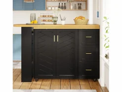 Merax Mueble bar de cocina extensible con ruedas - 135-228 x 39 x 104 cm - con 2 puertas + 3 cajones - MDF + metal -