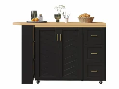 Merax Mueble bar de cocina extensible con ruedas - 135-228 x 39 x 104 cm - con 2 puertas + 3 cajones - MDF + metal -