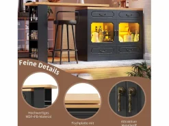 Online Mueble bar extensible - 135/203 x 39 x 92,8 cm - mesa giratoria con LED + 4 cajones - MDF - Mueble Bar
