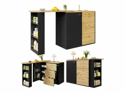 Merax Mueble bar extensible - 138-204 x 39 x 104 cm - Mesa de comedor giratoria 360° - con 1 puerta + 3 cajones - MDF -