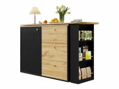 Merax Mueble bar extensible - 138-204 x 39 x 104 cm - Mesa de comedor giratoria 360° - con 1 puerta + 3 cajones - MDF -