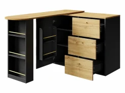 Merax Mueble bar extensible - 138-204 x 39 x 104 cm - Mesa de comedor giratoria 360° - con 1 puerta + 3 cajones - MDF -