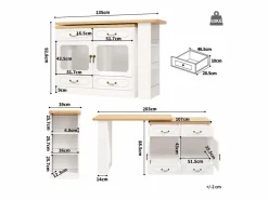 New Mueble bar extensible - 135/203 x 39 x 92,8 cm - mesa giratoria con LED + 4 cajones - MDF - Mueble Bar
