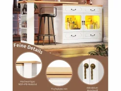 New Mueble bar extensible - 135/203 x 39 x 92,8 cm - mesa giratoria con LED + 4 cajones - MDF - Mueble Bar