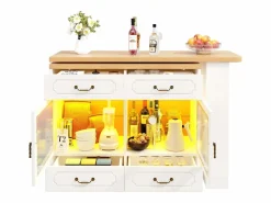 New Mueble bar extensible - 135/203 x 39 x 92,8 cm - mesa giratoria con LED + 4 cajones - MDF - Mueble Bar
