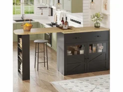 Online Mueble bar extensible - 138-204 x 39 x 104 cm - Mesa de comedor giratoria 360° - con 2 puertas + 2 cajones - MDF - Mueble Bar