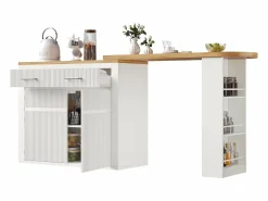 Sale Hauss Spole Mueble bar extensible con 2 cajones y 2 puertas - Tapa extensible con ruedas - y madera Blanco
