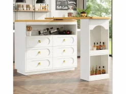 Best Merax Mueble bar extensible con rotación de 360° - Longitud ajustable - con 6 cajones - MDF - Blanco