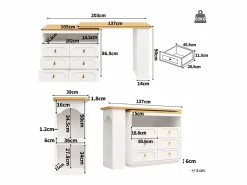 Best Merax Mueble bar extensible con rotación de 360° - Longitud ajustable - con 6 cajones - MDF - Blanco