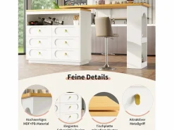 Best Merax Mueble bar extensible con rotación de 360° - Longitud ajustable - con 6 cajones - MDF - Blanco