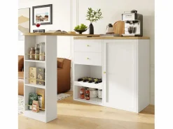 Merax Mueble bar giratorio 360° - 204 x 39 x 104 cm - con 2 cajones + mueble con puertas - MDF -