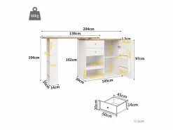Merax Mueble bar giratorio 360° - 204 x 39 x 104 cm - con 2 cajones + mueble con puertas - MDF -