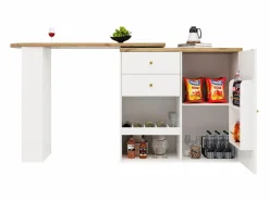 Merax Mueble bar giratorio 360° - 204 x 39 x 104 cm - con 2 cajones + mueble con puertas - MDF -