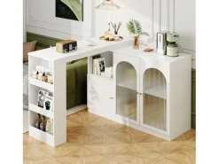 Merax Mueble Bar Giratorio - 3 Puertas y Estantes de Almacenamiento - Madera MDF y Vidrio - Para Comedor o Sala -