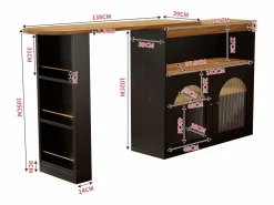 Online Merax Mueble bar giratorio - 2 puertas, 3 estantes de almacenamiento y nicho - Tapa efecto madera MDF - LED - Natural y Negro