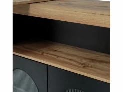 Online Merax Mueble bar giratorio - 2 puertas, 3 estantes de almacenamiento y nicho - Tapa efecto madera MDF - LED - Natural y Negro