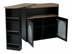 Online Merax Mueble bar giratorio - 2 puertas, 3 estantes de almacenamiento y nicho - Tapa efecto madera MDF - LED - Natural y Negro