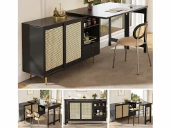 Online Mueble bar giratorio - 2 puertas, cajones y estantes de almacenaje - MDF y efecto ratán - Mueble Bar