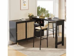 Online Mueble bar giratorio - 2 puertas, cajones y estantes de almacenaje - MDF y efecto ratán - Mueble Bar