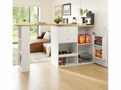 Sale Mueble bar giratorio - 204 x 39 x 104 cm - con 2 cajones y 1 puerta - 5 espacios de almacenamiento abiertos - Mueble Bar