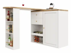 Sale Mueble bar giratorio - 204 x 39 x 104 cm - con 2 cajones y 1 puerta - 5 espacios de almacenamiento abiertos - Mueble Bar