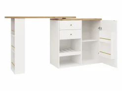 Sale Mueble bar giratorio - 204 x 39 x 104 cm - con 2 cajones y 1 puerta - 5 espacios de almacenamiento abiertos - Mueble Bar