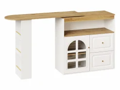 Mueble bar giratorio - Mesa de bar extensible con 2 cajones y 1 puerta de cristal - almacenamiento abierto -