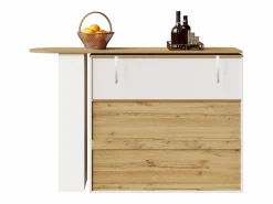Mueble bar giratorio - Mesa de bar extensible con 2 cajones y 1 puerta de cristal - almacenamiento abierto -