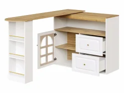 Mueble bar giratorio - Mesa de bar extensible con 2 cajones y 1 puerta de cristal - almacenamiento abierto -