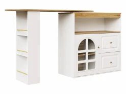 Mueble bar giratorio - Mesa de bar extensible con 2 cajones y 1 puerta de cristal - almacenamiento abierto -
